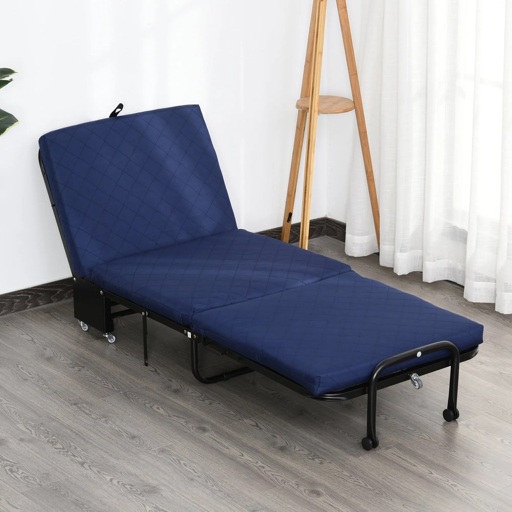 Cama dobrável portátil Cabeceira Ajustável em 5 Níveis de Ângulo 184x65x26cm Azul