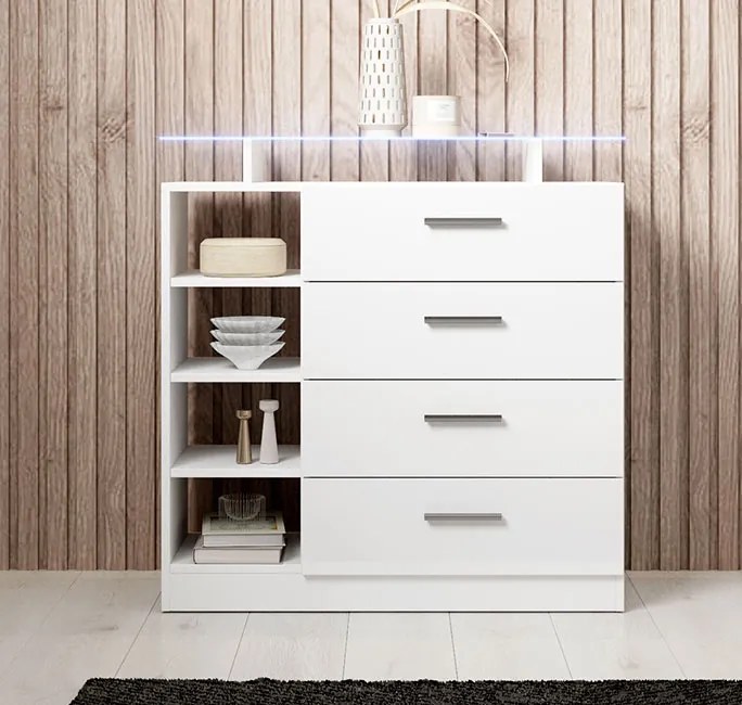 Consola de Entrada Coimbra 4C – 80x35x87 cm – Branco Brilhante com 4 G