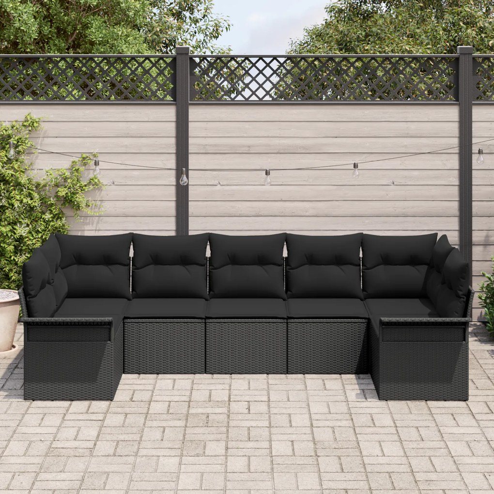 Conjunto de Sofá para Jardim vidaXL com Almofadas Preto Vime Sintético