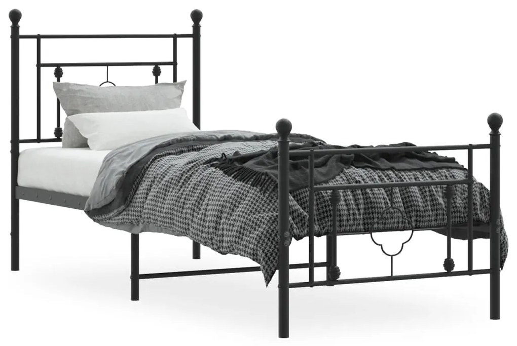 Estrutura de cama com cabeceira e pés 80x200 cm metal preto