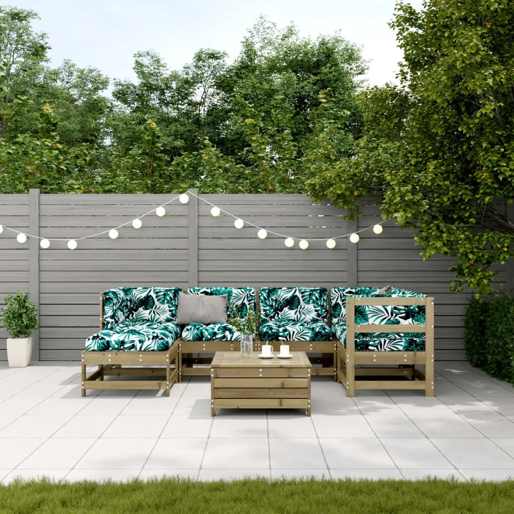 7 pcs conjunto lounge de jardim c/ almofadões pinho impregnado