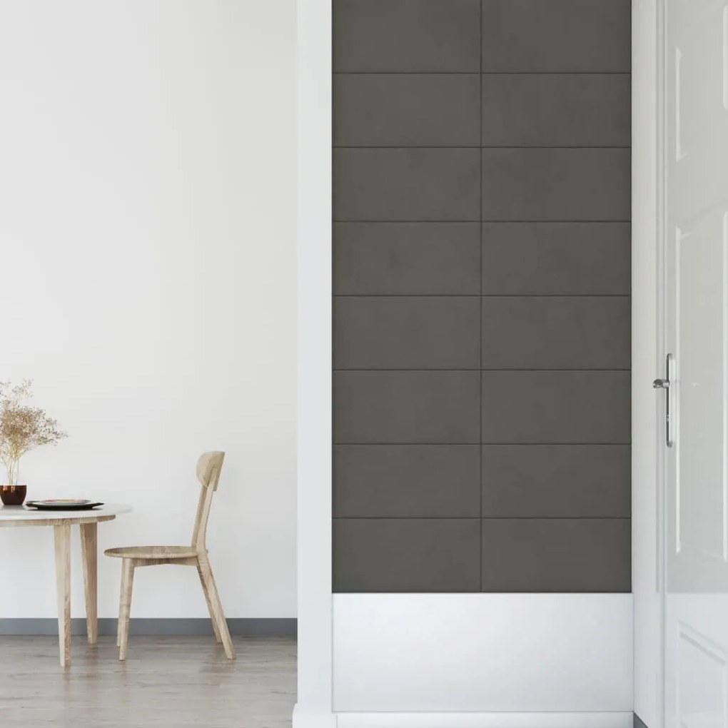 Painel de parede 12 pcs 60x30 cm veludo 2,16 m² cinza-escuro