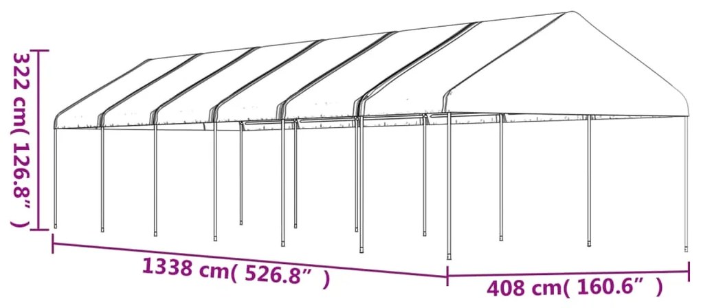 Gazebo com telhado 13,38x4,08x3,22 m polietileno branco