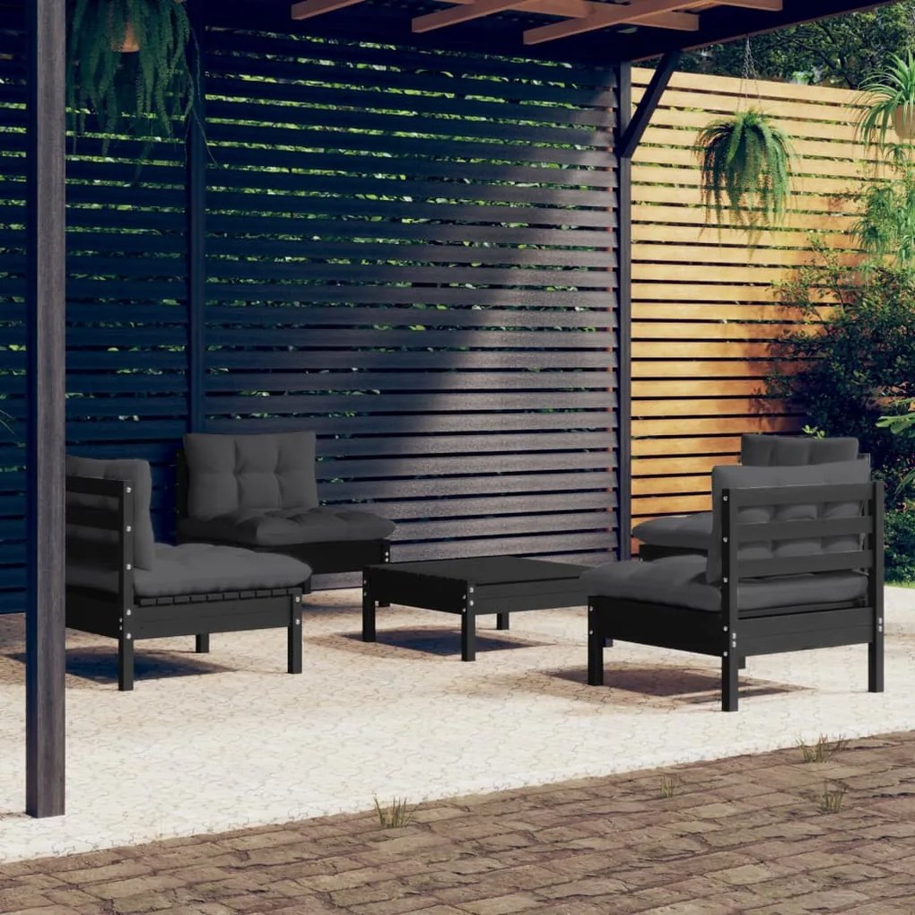 vidaXL 5 pcs conj. lounge de jardim com almofadões antracite pinho