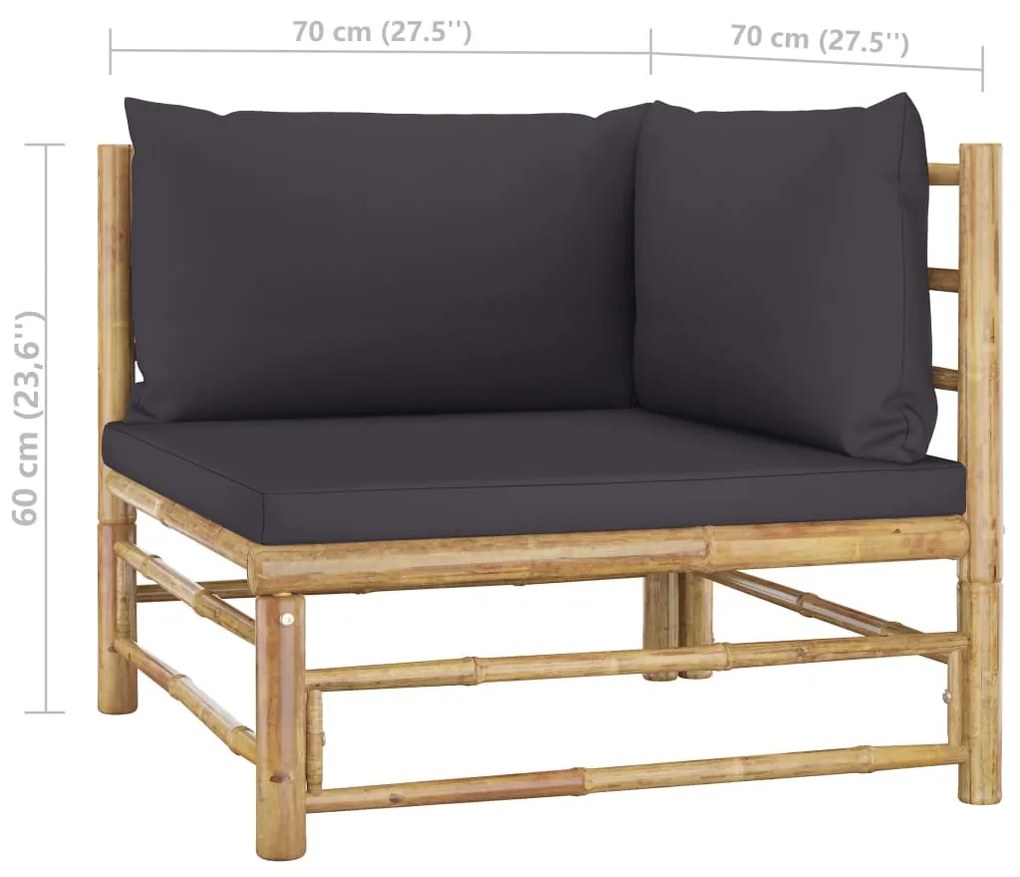 6 pcs conj. lounge jardim em bambu c/ almofadões cinza-escuro