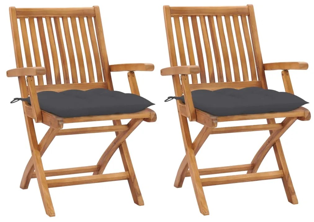 vidaXL Cadeiras de jardim c/ almofadões antracite 2 pcs teca maciça