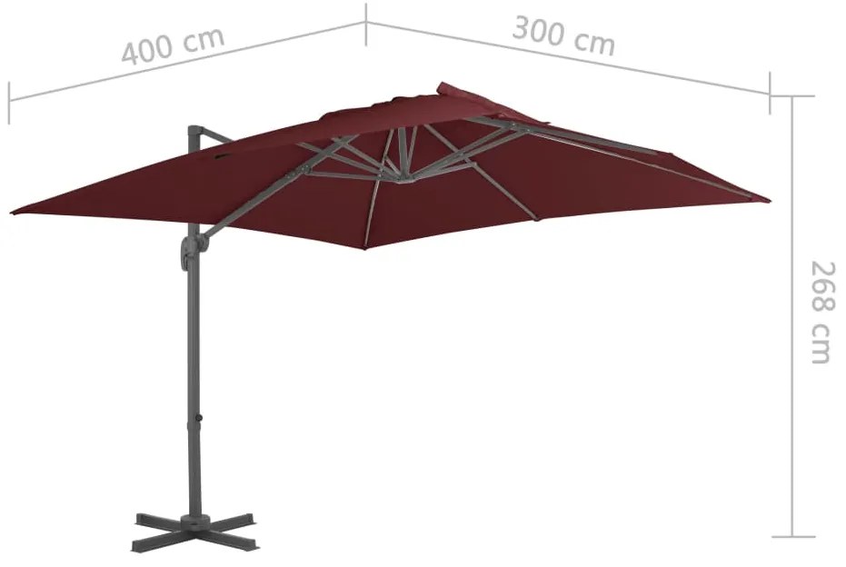 Guarda-sol jardim cantilever c/ poste alumínio 400x300 cm bordô