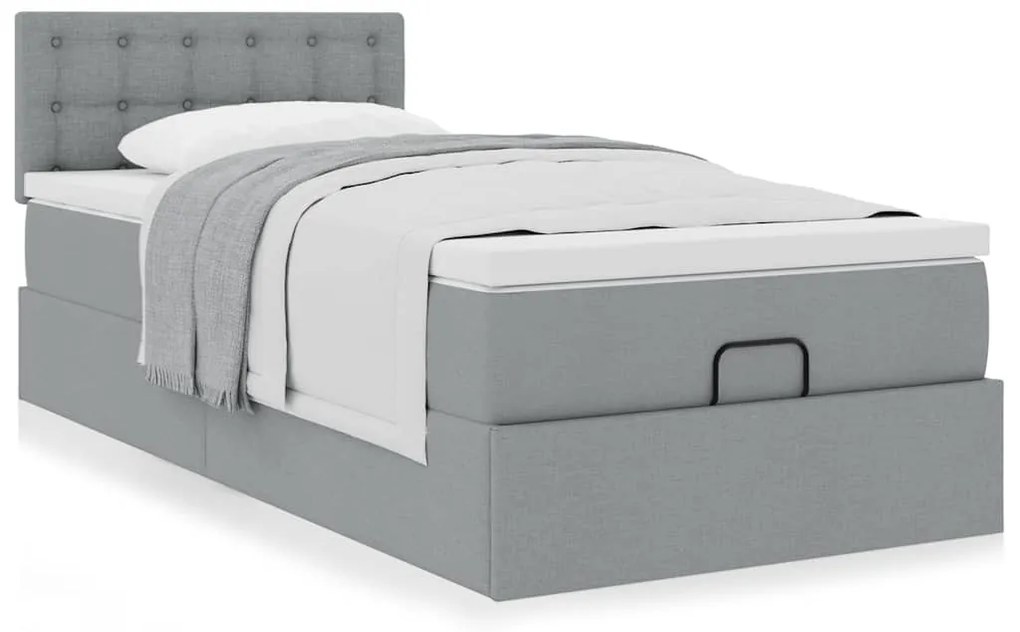 Estrutura cama otomana colchão 90x190 cm tecido cinzento claro