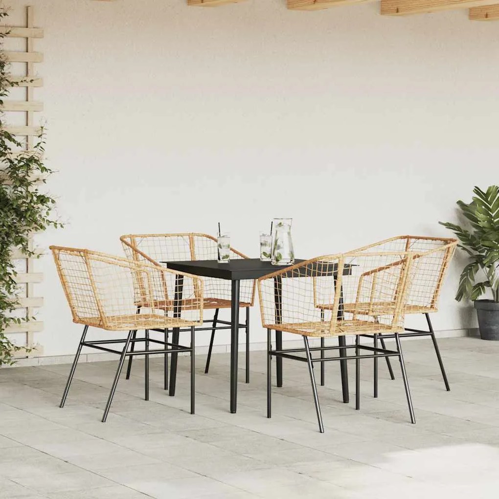 Conjunto jantar jardim 5 peças vidro vime PE castanho