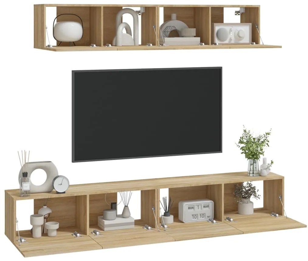 Conjunto móveis de TV 4 pcs madeira processada carvalho sonoma