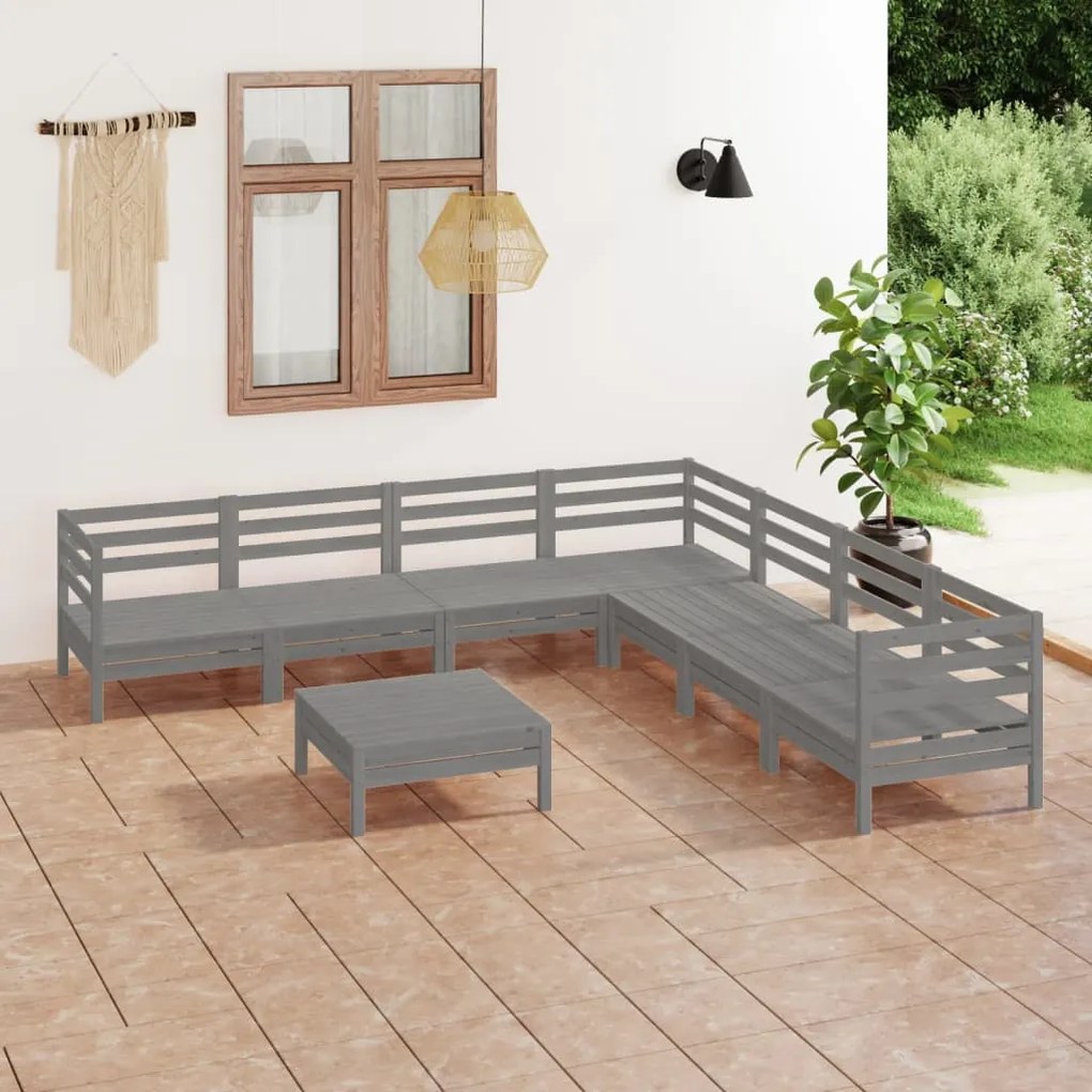 vidaXL 8 pcs conjunto lounge de jardim pinho maciço cinzento