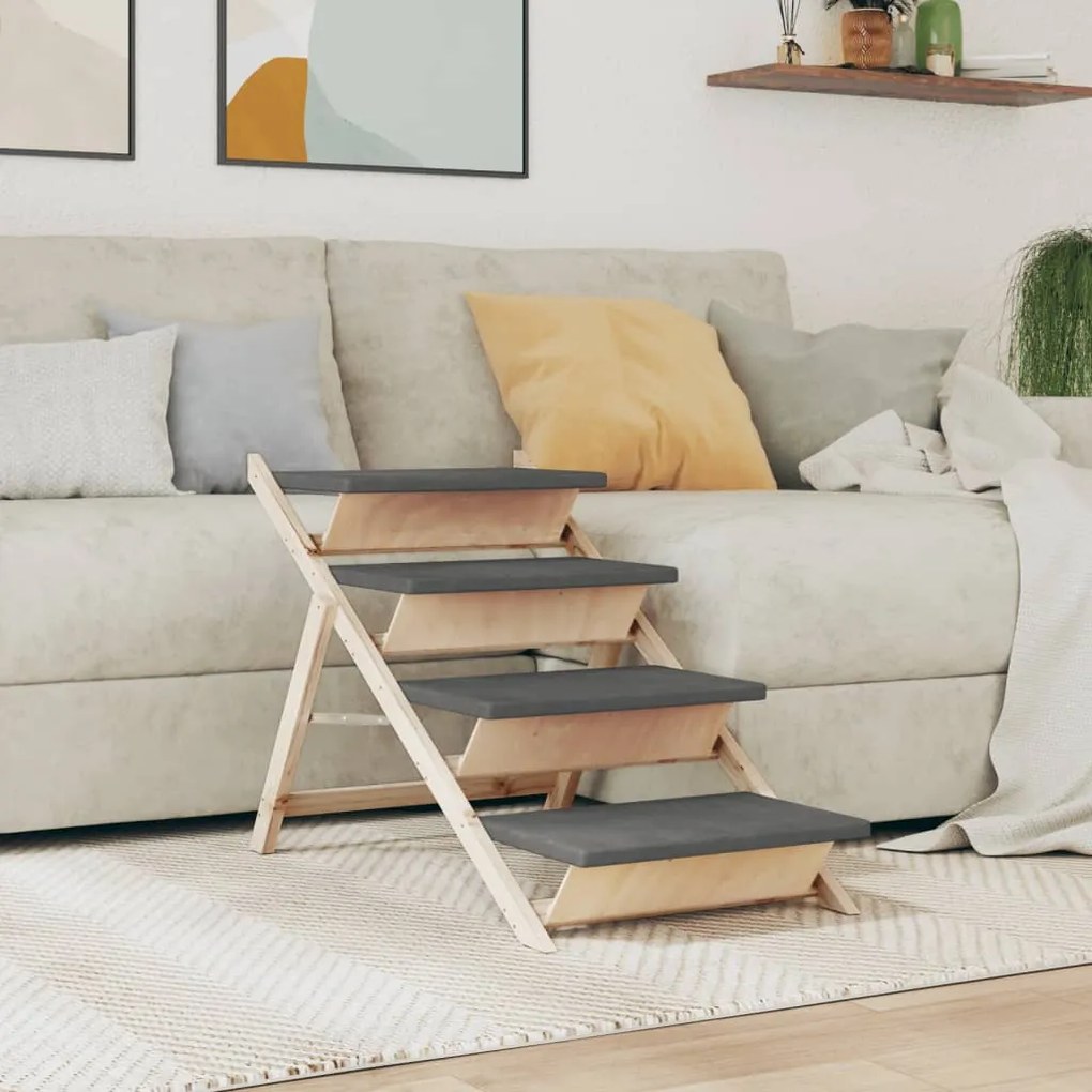 vidaXL Escada para cães 105x47 cm madeira de abeto maciça cinzento