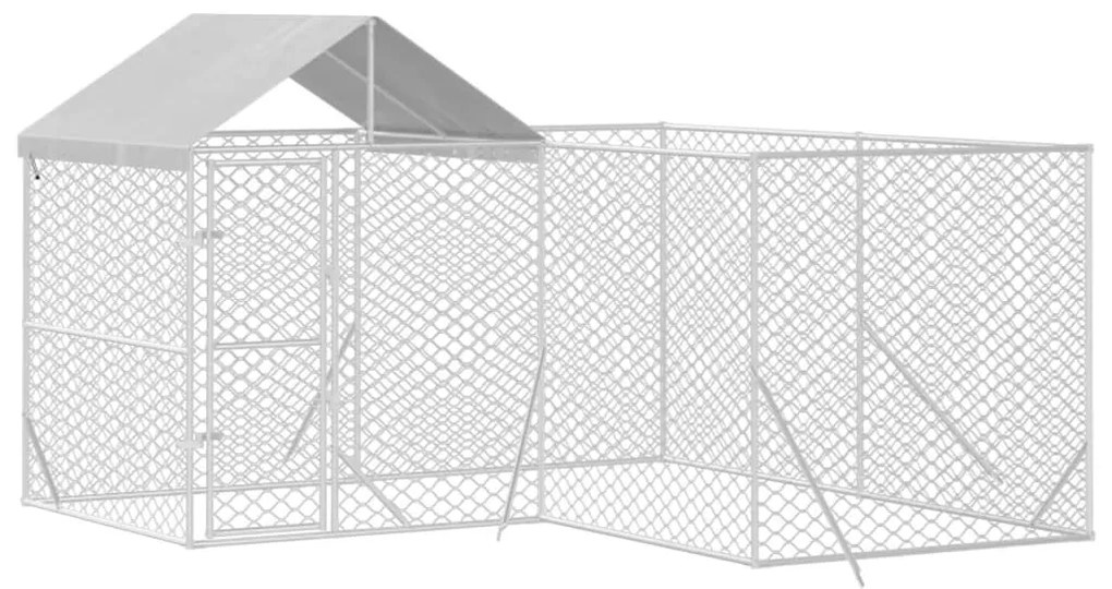 Canil de exterior com teto 4x4x2,5 m aço galvanizado prateado