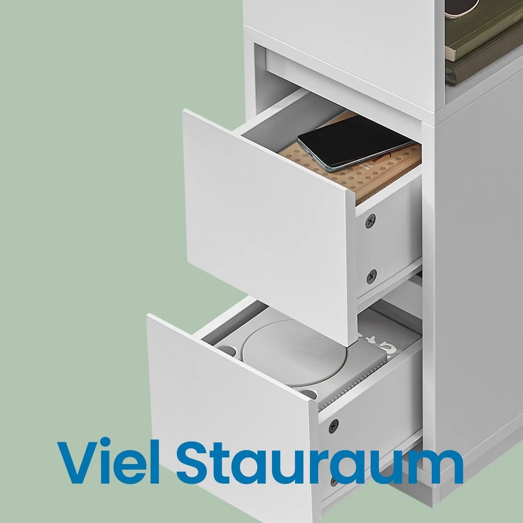 Conjunto de 2 mesas de cabeceira, mesas de apoio estreitas, com 2 gavetas 30 x 25 x 65 cm Branco 