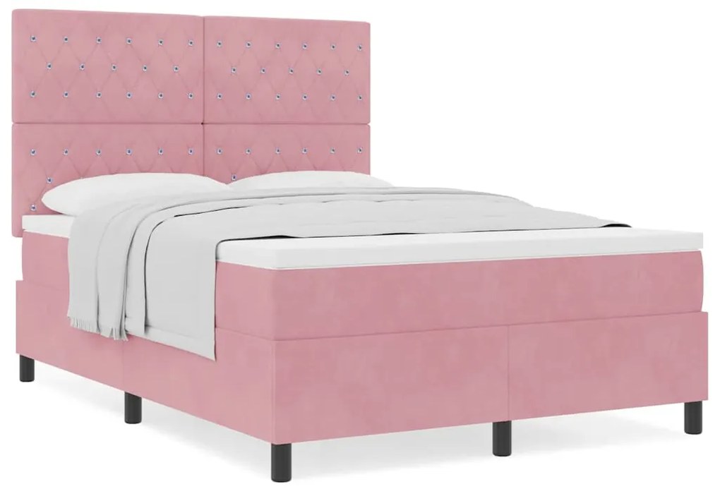 Cama Box com Colchão vidaXL Rosa 160x200 cm Veludo
