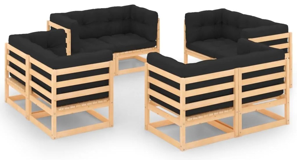 8 pcs conjunto lounge de jardim c/ almofadões pinho maciço