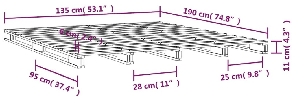 Cama de paletes de casal 135x190 cm pinho maciço preto