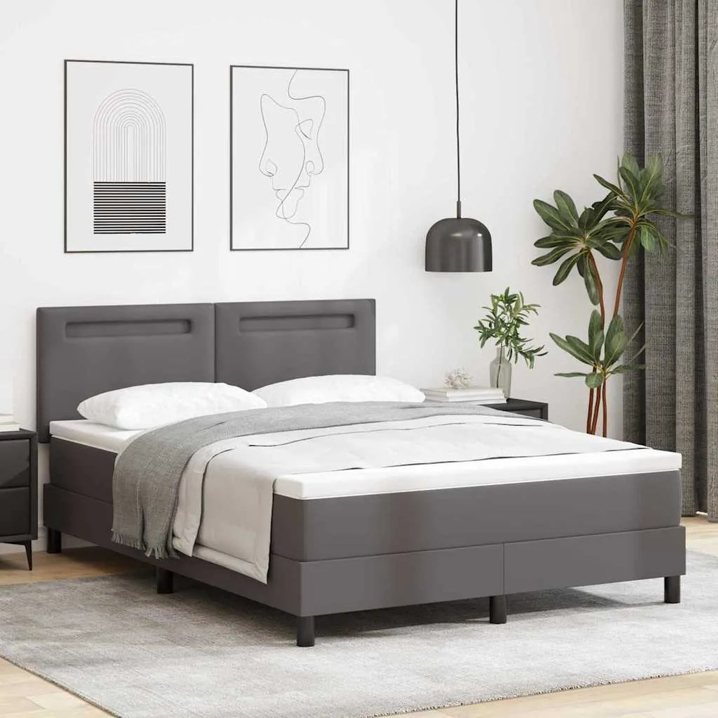 vidaXL Cama Box com Colchão Cinza, 160x200 cm, Couro Sintético
