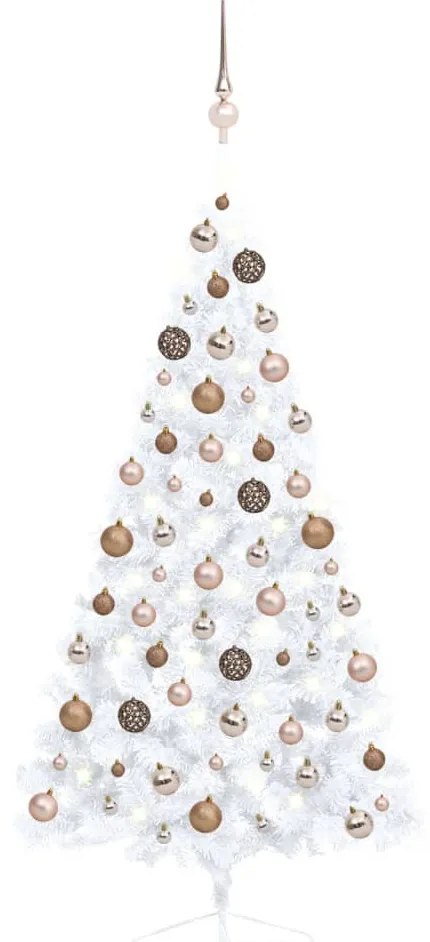 vidaXL Meia árvore Natal artificial pré-iluminada c/ bolas branco