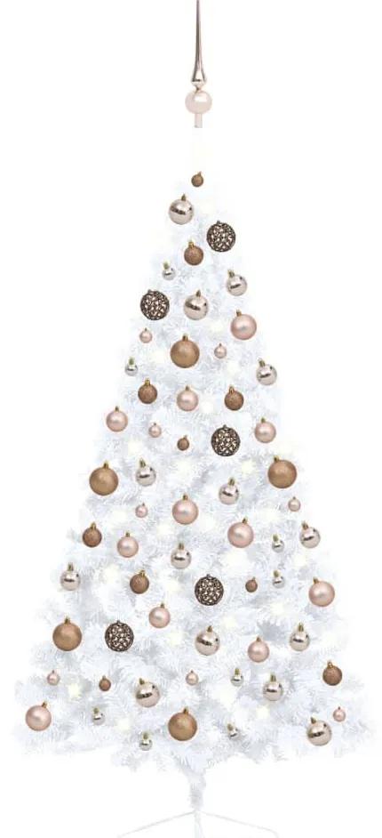 Meia árvore Natal artificial c/ luzes LED e bolas 150 cm branco