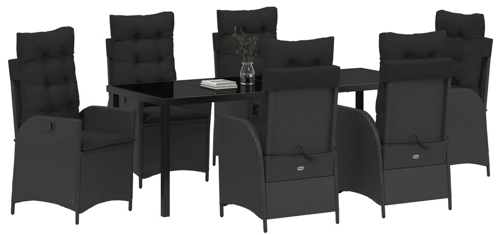 Conjunto de Jantar de Jardim com Almofadas 7 Peças Preto Vime PE