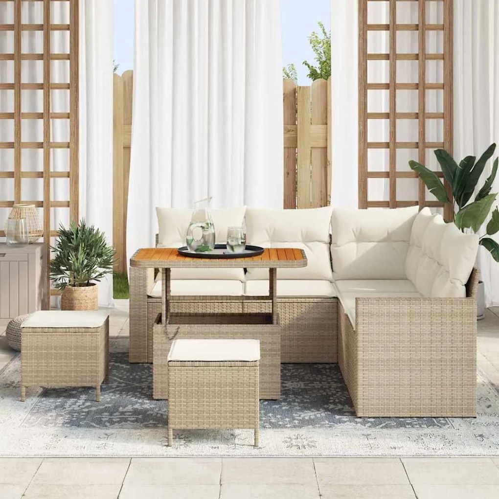 Conjunto de Sofás de Jardim com 8 Peças e Almofadas Bege em Rattan Sin