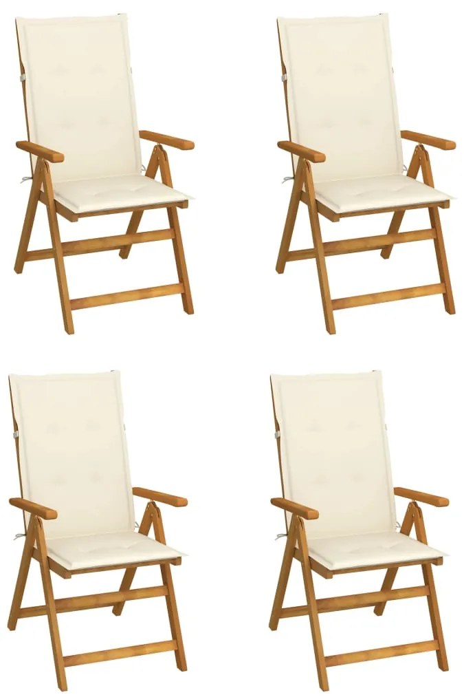 vidaXL Cadeiras jardim reclináveis c/ almofadões 4 pcs acácia maciça