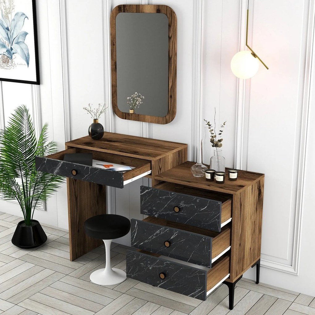 Cômoda Lizbon500 – Nogueira e Preto – 124x84,7x40 cm