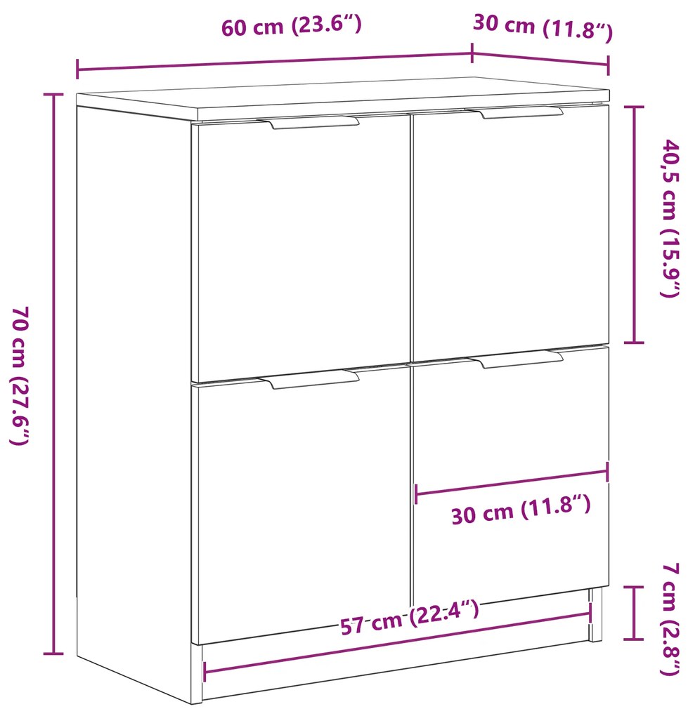 Buffets 2 pcs Madeira de Carvalho Preto 60x30x70 cm Madeira Engenharia