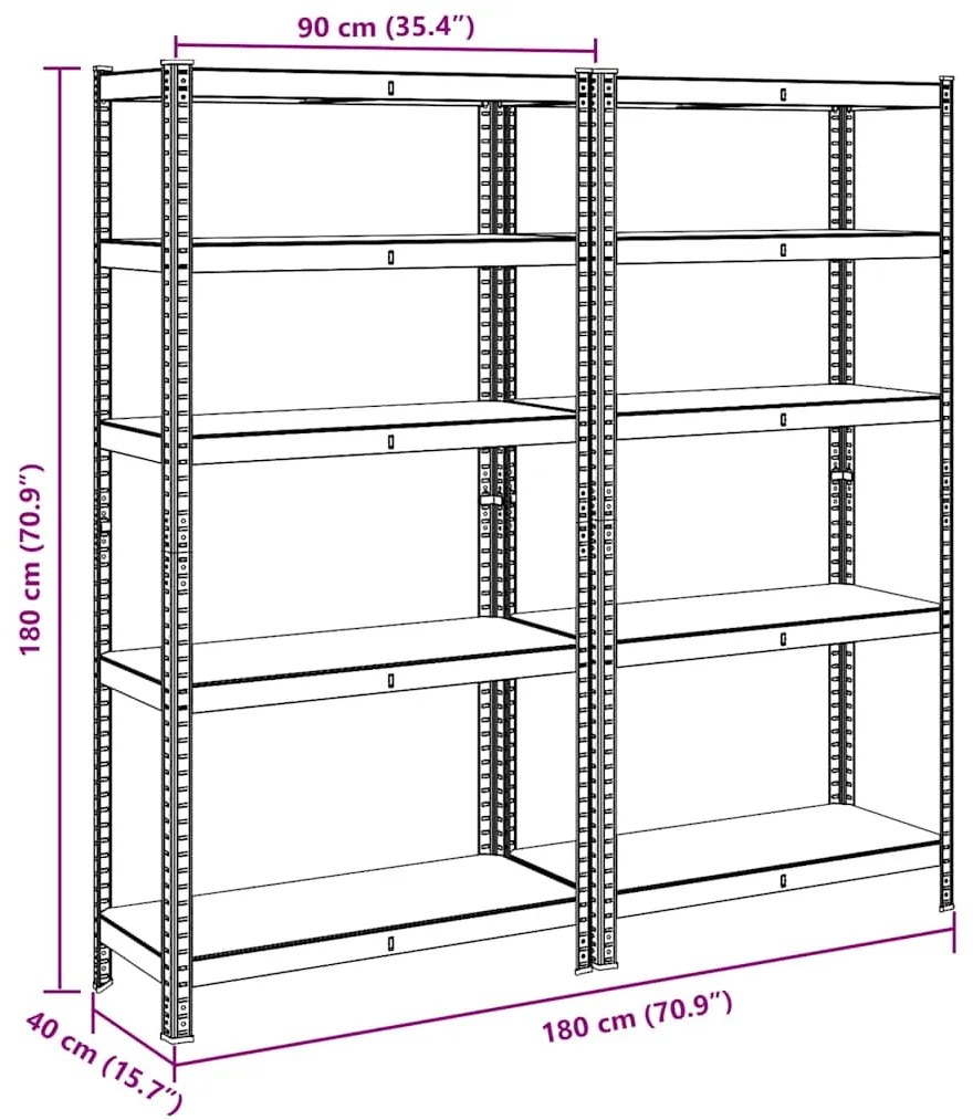 Prateleiras de armazenamento de 5 camadas 2 pcs aço azul