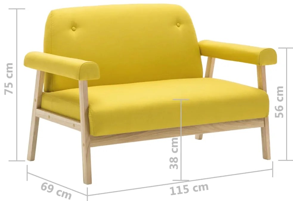 Sofá de 2 lugares em tecido amarelo