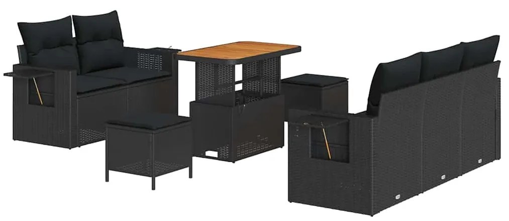 Conjunto de Sofás para Jardim com 8 Peças e Almofadas em Rattan Preto
