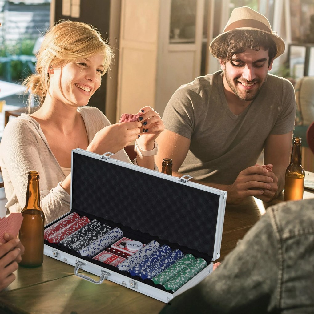 Mala de Poker Profissional com 500 Fichas Jogo de Poker Casino com Mal