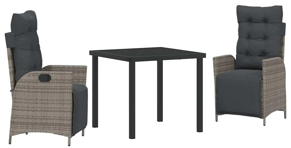 Conjunto de Mesa e Cadeiras para Jardim em 3 Peças Cinza em Rattan Sin