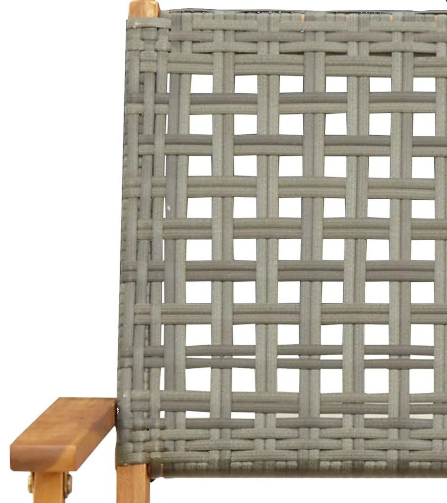3 pcs conjunto de bistrô vime PE e madeira maciça cinzento