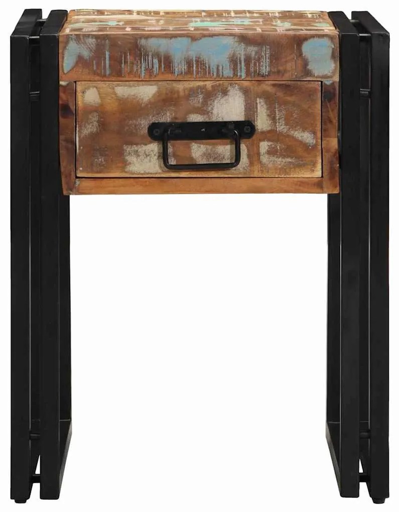 Mesa de Apoio vidaXL com Gaveta Preta 40x40x50 cm em Madeira Recuperad