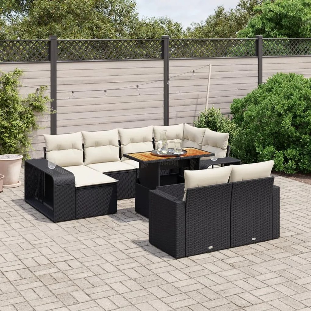 11 pcs conjunto sofás de jardim c/ almofadões vime PE preto