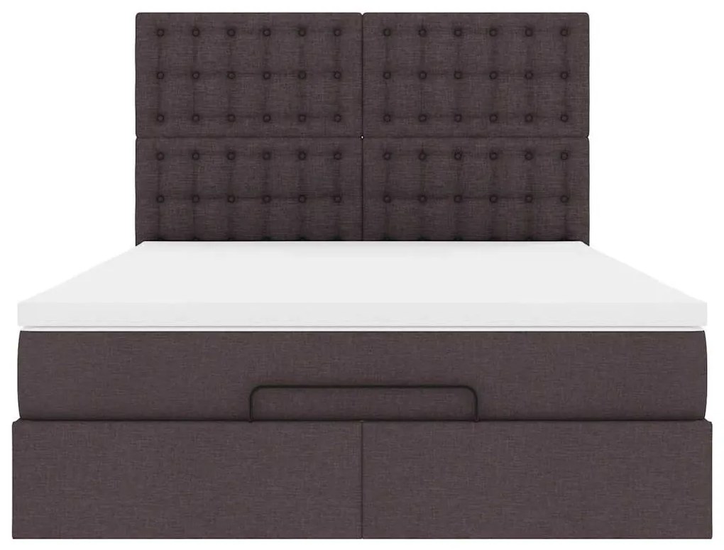 Estrutura cama otomana colchão 140x200cm tecido castanho escuro