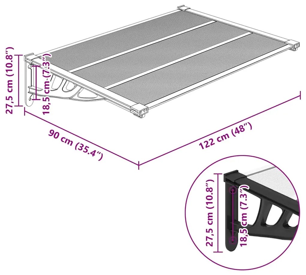 Toldo para porta 122x90 cm policarbonato preto/transparente