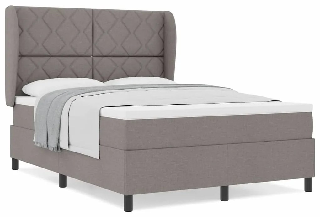 Cama Box com Colchão - Taupe, 140x190 cm, Tecido