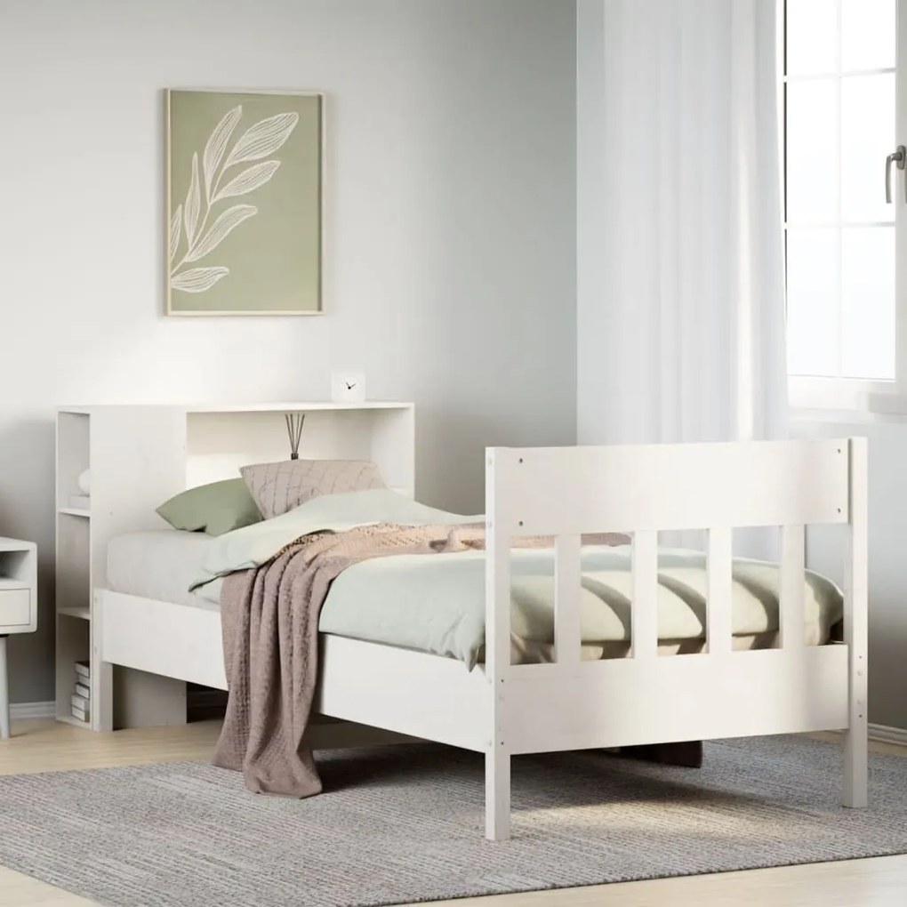 Cama com estante sem colchão 100x200 cm pinho maciço branco