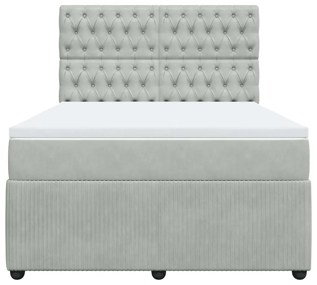 Cama com molas/colchão 160x200 cm veludo cinzento-claro