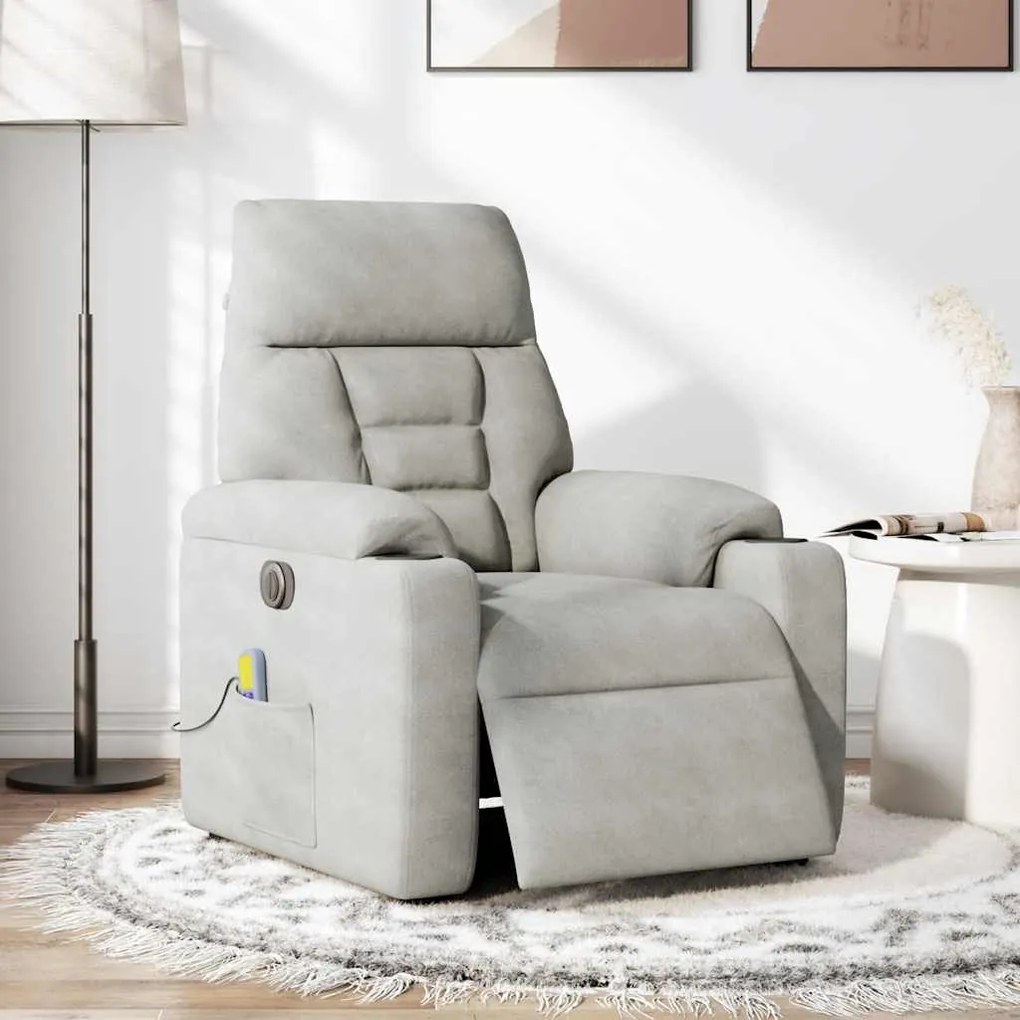 Poltrona massagens reclinável elétrica microfibra cinza-claro