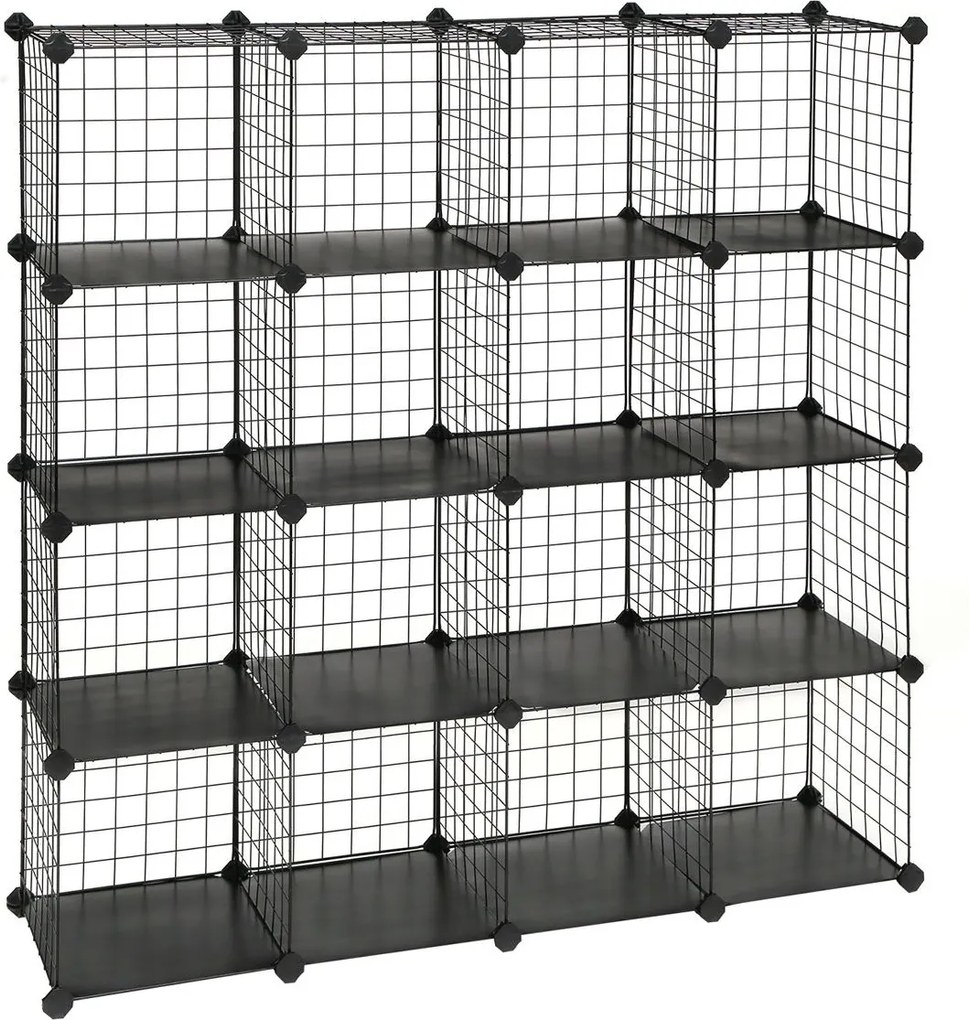 Armario de encaixe Plástico 16 cubos de grelha 123 x 31 x 123 cm preto