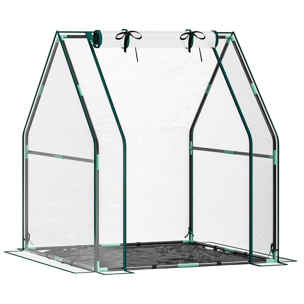 Outsunny Estufa Pequena Porta com Fecho de Correr Base de Tecido PE Impermeável e Estrutura de Aço Estufa  90x90x105 cm Transparente | Aosom Portugal