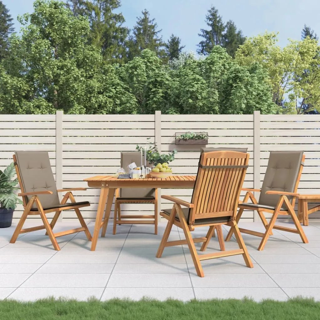 vidaXL Cadeiras de jardim reclináveis c/ almofadões 4 pcs teca maciça