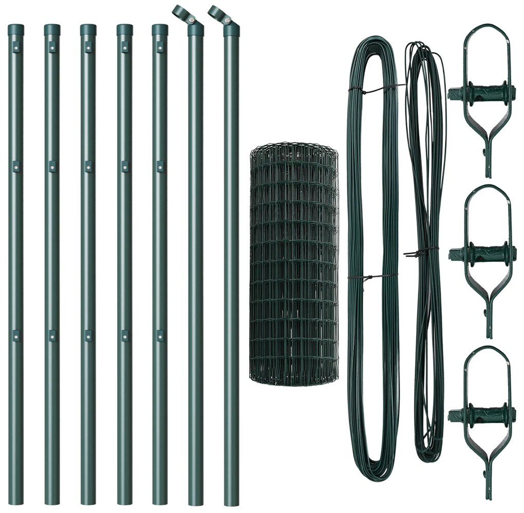 Cerca Euro com 7 Postes 0.6x10 m Aço Galvanizado Verde