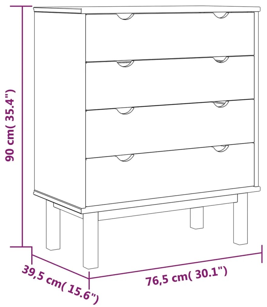 Armário gavetas OTTA 76,5x39,5x90cm pinho maciço castanho/cinza