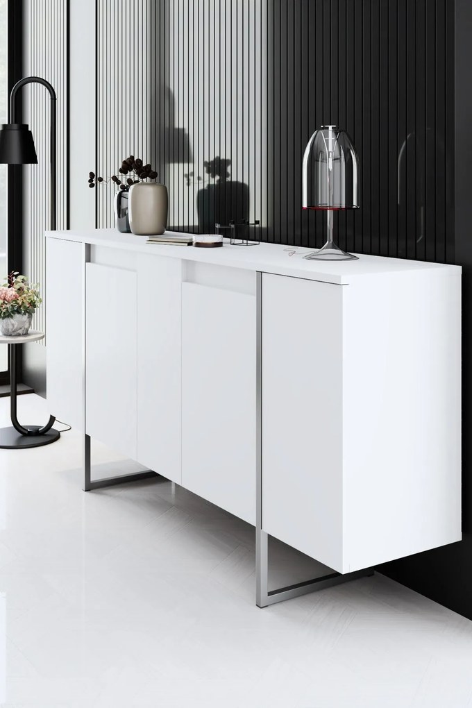 Conjunto de Mobiliário de Sala de Estar Luxe – Branco Prateado – Medid