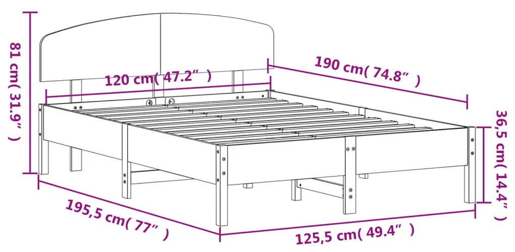 Estrutura cama c/ cabeceira 120x190 cm pinho maciço branco